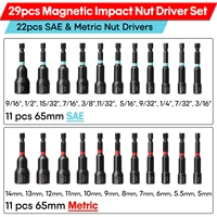 SHALL 29Pcs Magnetic Nut Driver Set Impact Drill Driver Bit 1/4" Hex Shank Metric SAE Nut Driver Impact Socket Adapters 2