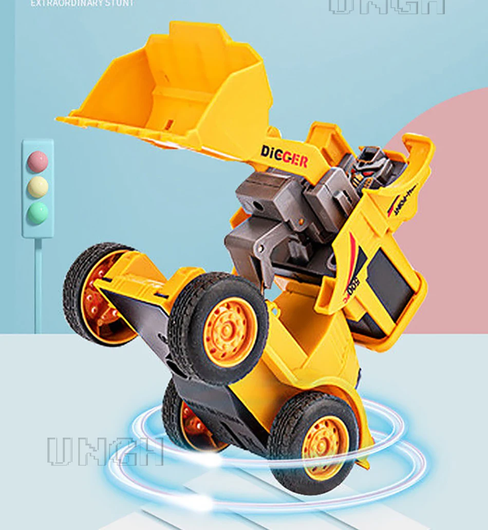 UNGH 10cm One-key Deform Car Diecast Transformation Excavator TrucK Model Toy for Children Boy Games Inertial Engineering Carbot hot wheels monster truck