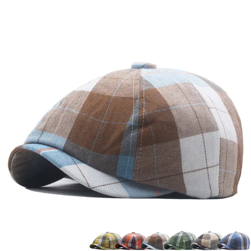 Four Seasons Polyester Stripe Print Newsboy Caps Flat Peaked Cap Men and Women 125
