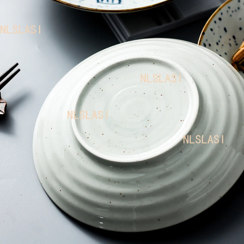 1pcs Ceramic Circular Dish Home Sushi Plate Japanese Seafood Dessert Plate Underglaze Colour Household Items Dinner Plates Set