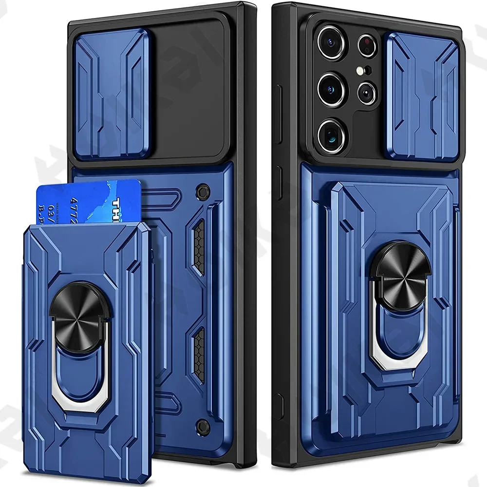 thumbnail image 1 of Funda para Samsung Galaxy S24 S23 S22 S21 Ultra Plus S20 FE A55 A35 A54 A14 A34 4G 5G Funda deslizante para cámara con tarjetero y anillo de 360°, 1 of 5
