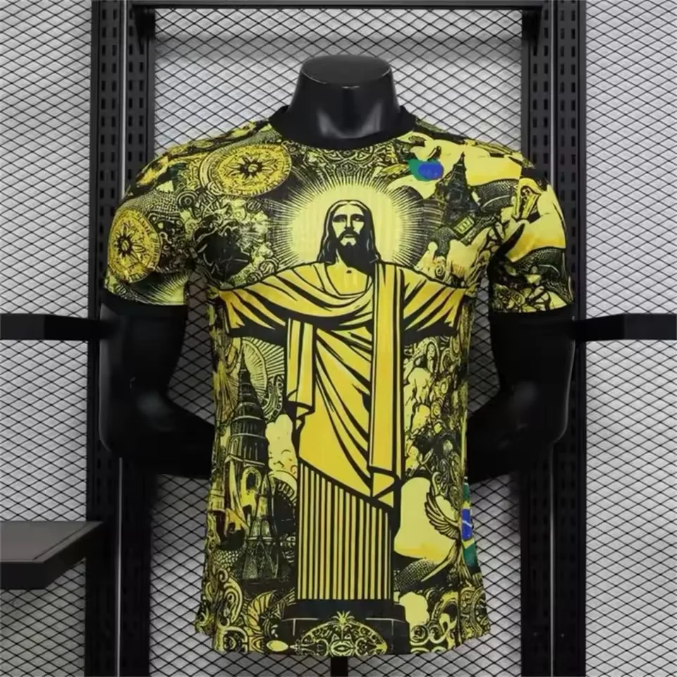 Summer Football Training Top Brazil Special Edition Jesus Black Grey Football Jersey Adult Outdoor 3D Printed Tshirts