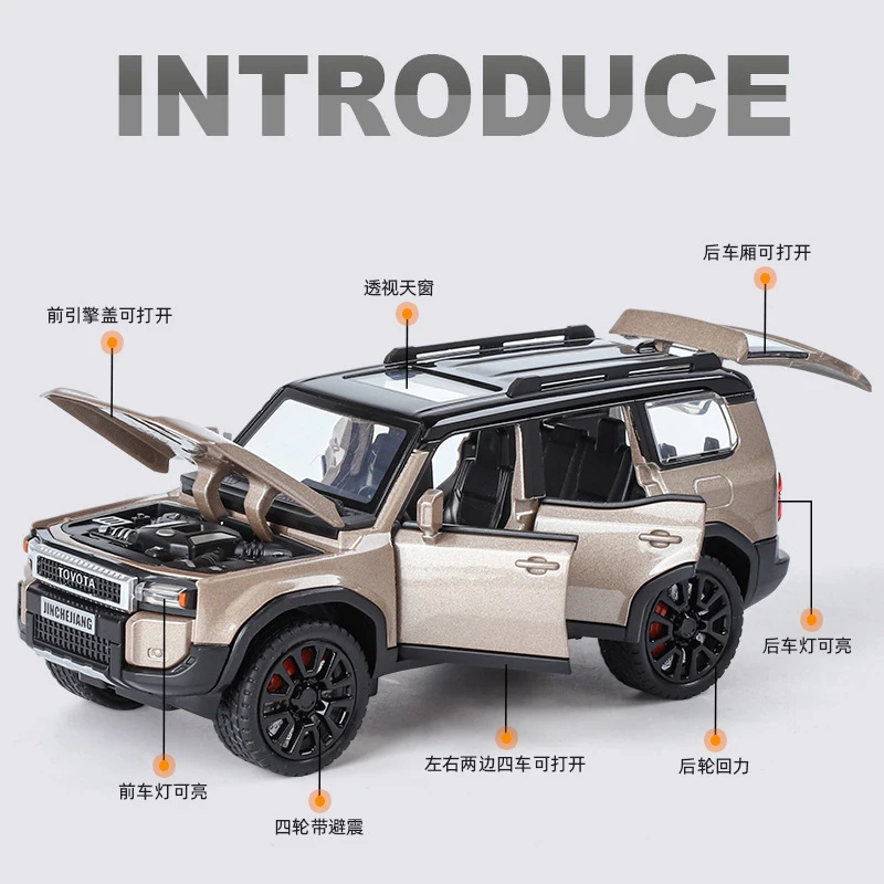 1:32 Toyota Land Cruiser Prado SUV 2024 Alloy Die Cast Toy Car Model Sound and Light Children's Toy Collectibles Birthday gift 2
