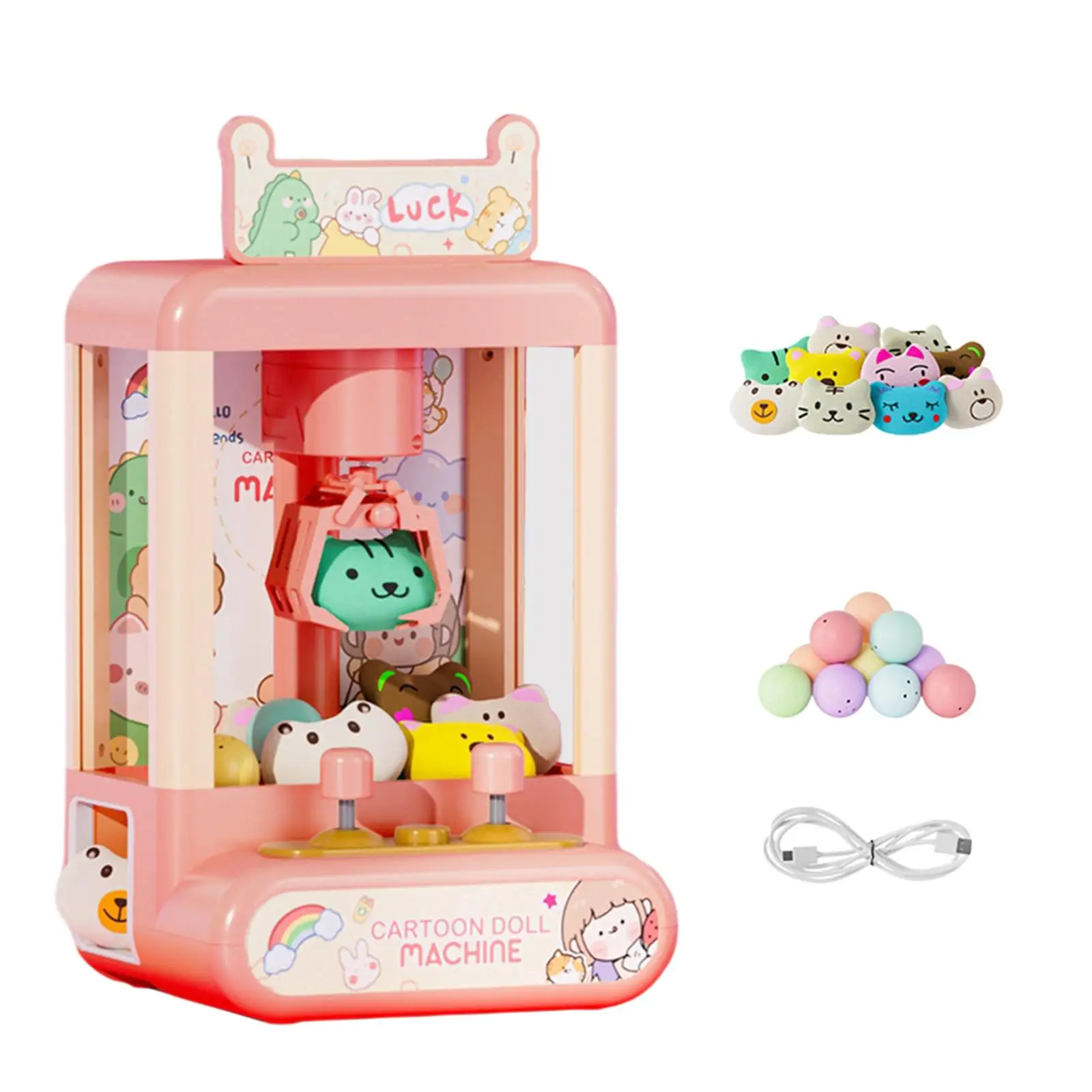 Claw Machine for Kids Mini Vending Machine with 10 Plush Dolls, Grabber Prize