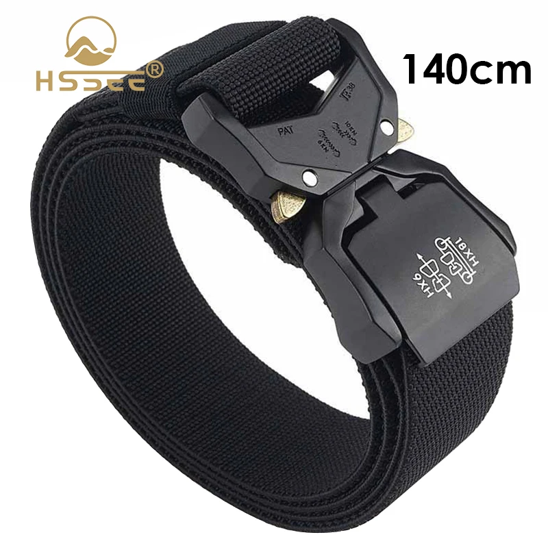 HSSEE 140cm Elastic Belt for Men Aluminum Alloy Buckle Quick Release Tactical Outdoor Belt Male Military Accessories