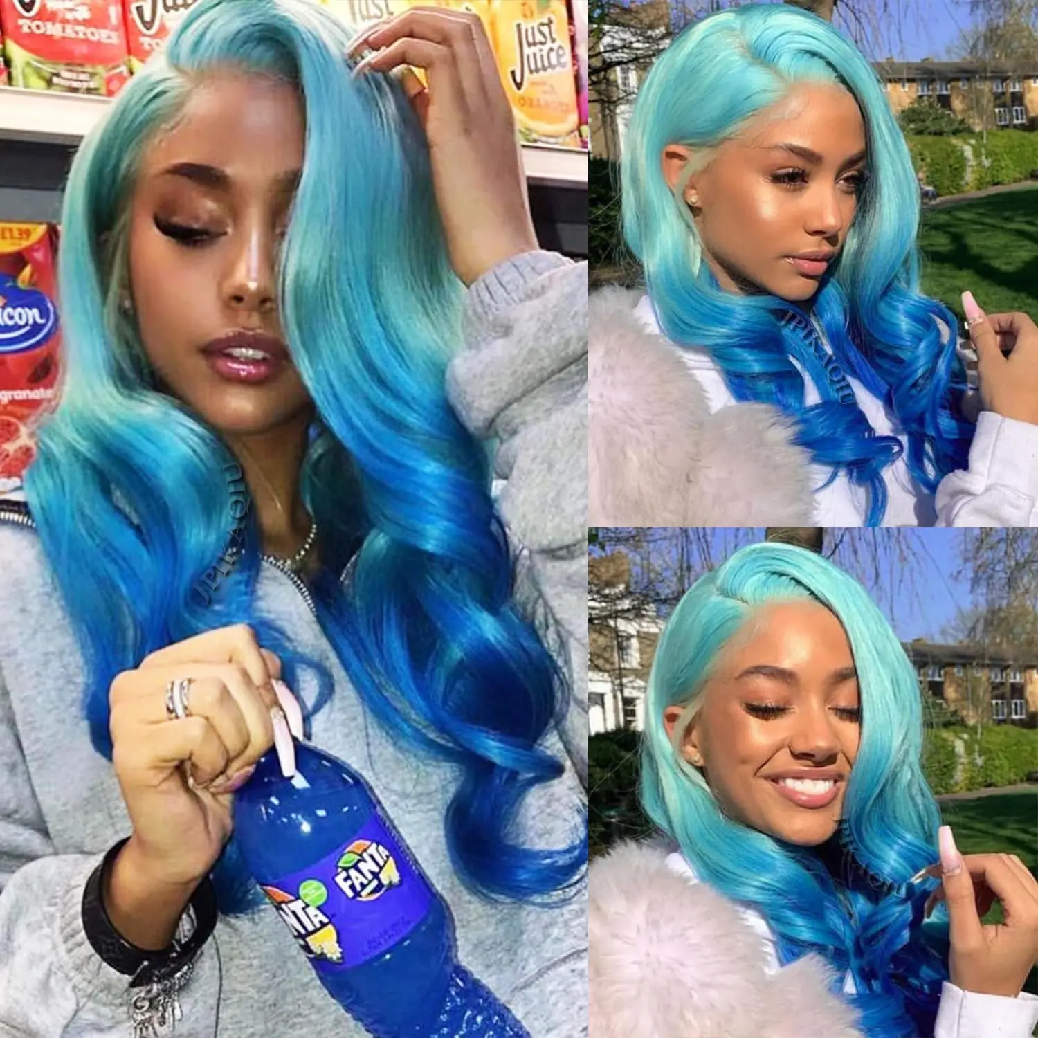 Body Wave Blue 13x6 Transparent Lace Front Wigs Human Hair For Women 613 Colored Ombre Blue 13x4 Lace Front Human Hair Wigs 180%