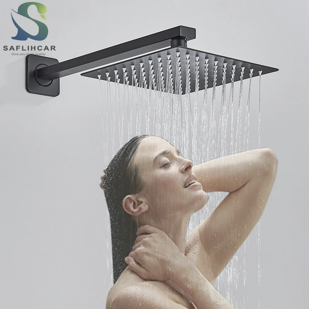 Stainless Steel Black Shower Head 8/10/12 Inch Chrome Rainfall Bath