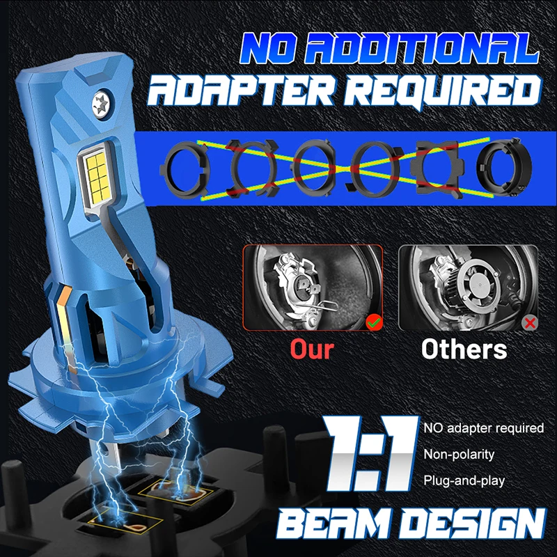 H7 LED 헤드라이트 전구 미니 무선 60W 20000LM 6000K CSP 자동차 헤드램프용 자동 다이오드 램프 H7 터보 LED H7 12V 자동차 키트