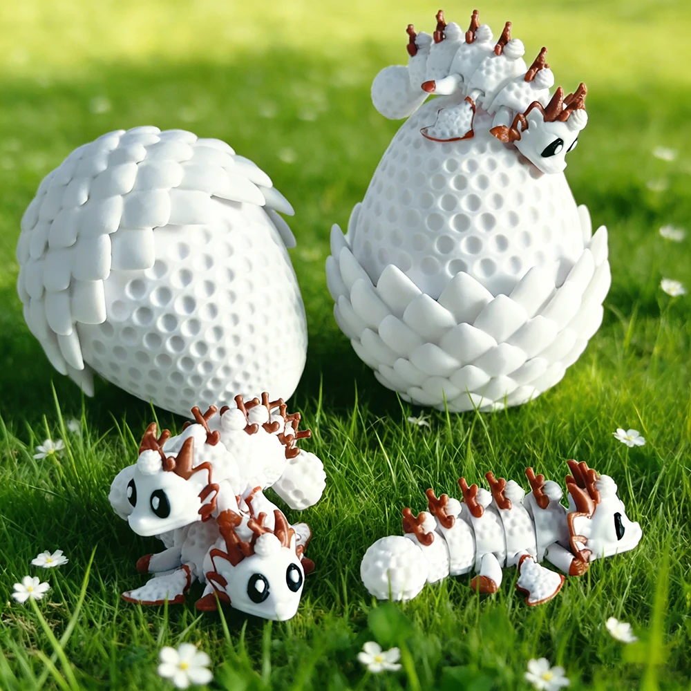 3D-gedruckter süßer und bezaubernder Hockeyschläger Drache + Drache Ei Modell Kunststoff Ornament Desktop Dekor Skulptur Figur Urlaub Gi
