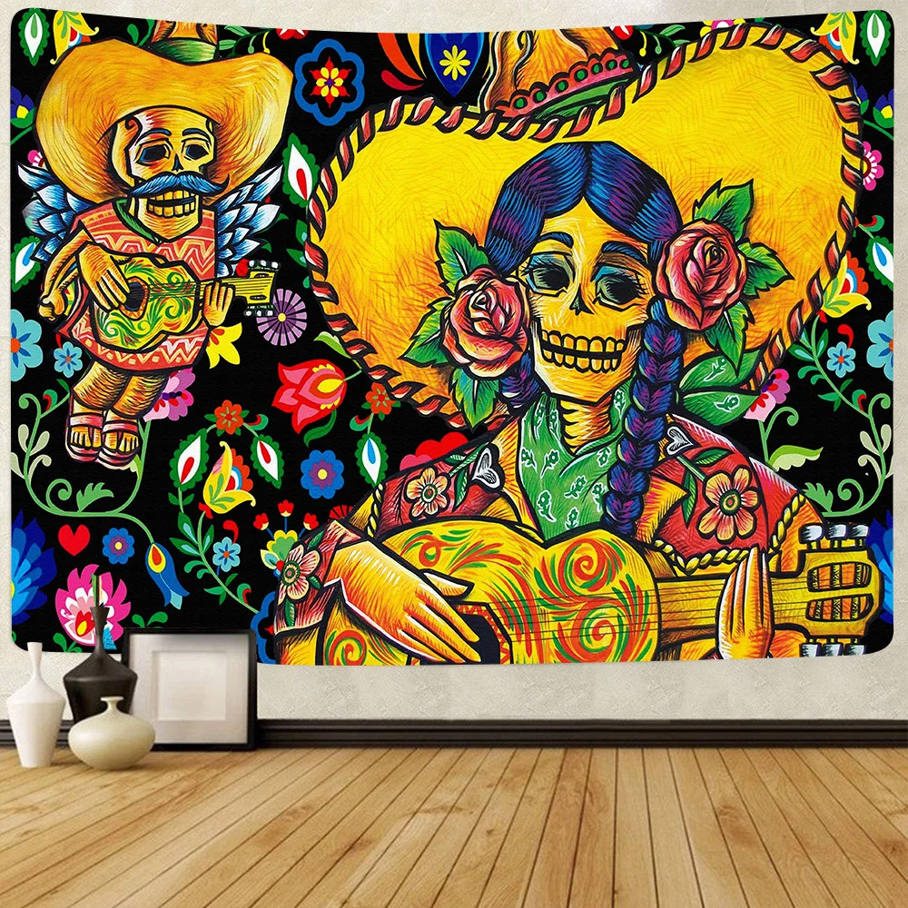 Home Decor UV Tapestry Day of the Dead Mexican Carnival Sugar Skull Wall Hanging Living Room,tapestry decorations