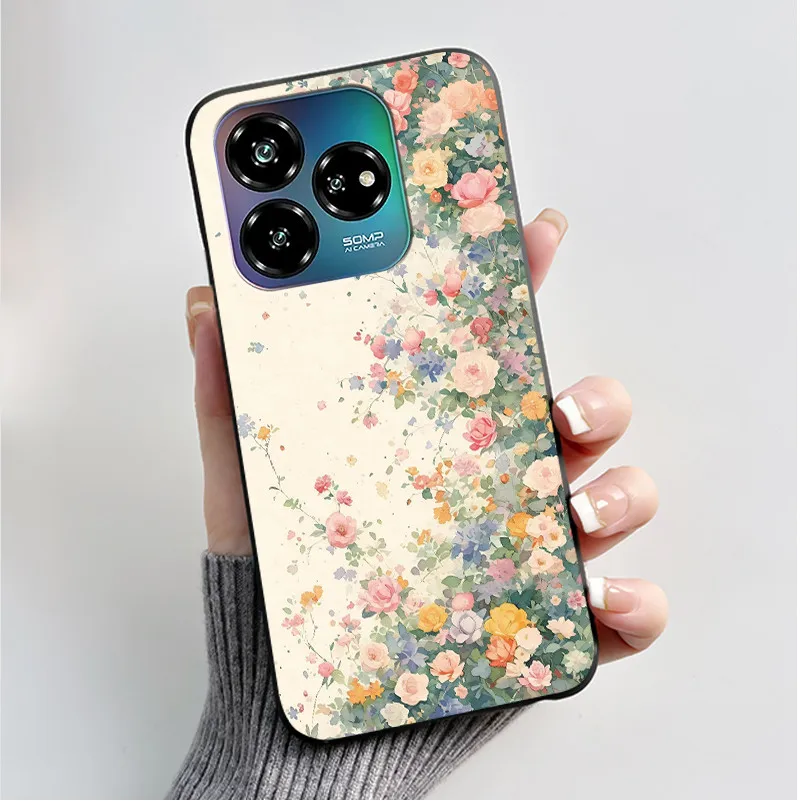 Black Soft Silicone Case with Cute Flower Cartoon Design