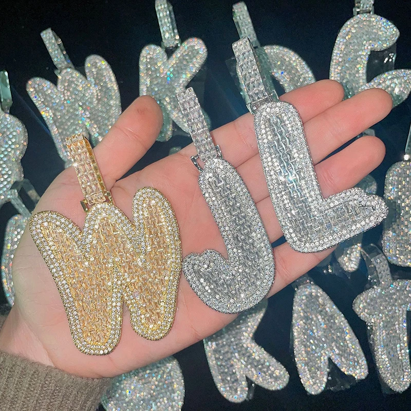 Grandbling Big Baguettecz Letter Pendant with Cuban Chain