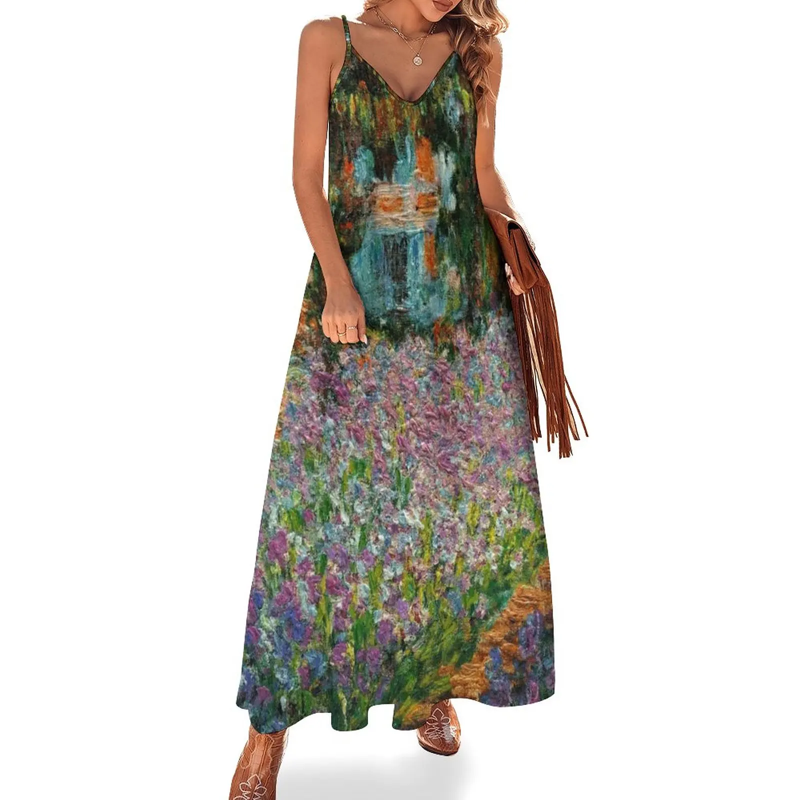 

Irises In Monet's Garden At Giverny by Claude Monet Sleeveless Dress birthday dress elegant and pretty women's dresses