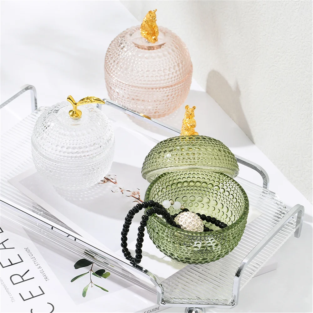

Nordic Glass Jewelry Box with Lid Delicate Candy Organizer Jars Beauty Makeup Egg Ring Tank Earrings Necklace Storage Box