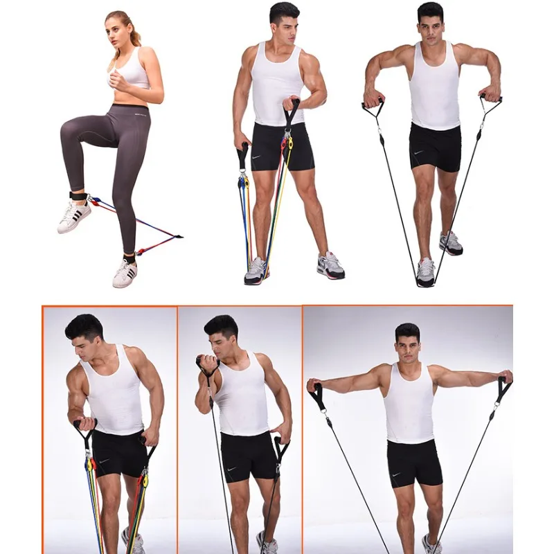 Resistance Bands 11-Piece Set Tensioner Pull Rope Fitness Multi-function Tensioner Suit Muscle Training Belt Elastic Sleeve Band 3