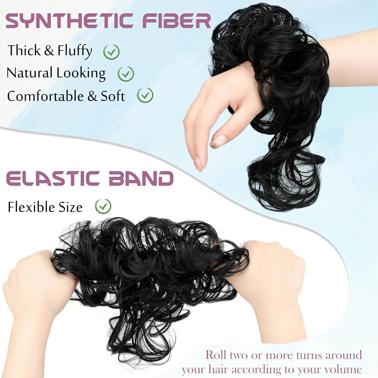 LUPU 2Pcs Messy Bun Hair Piece Tousled Updo with Tendrils Hair Bun Extensions Wavy Curly Hair for Women