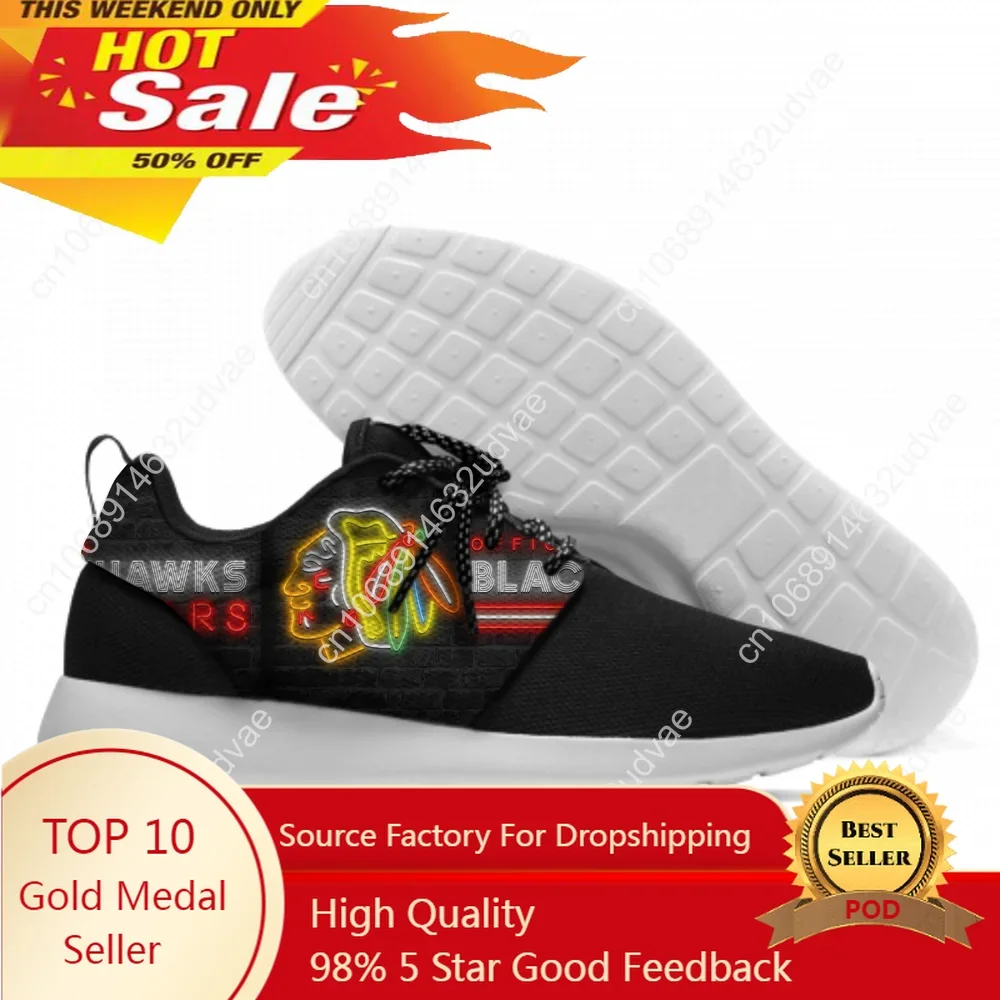 

Hot Cool Mens Women Fashion Blackhawks Sneakers Comfortable Chicago Lace-Up Unisex Shoes Sports Shoes Summer Mesh Running Shoes