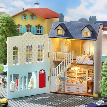Doll House Kit Gift Shop Mini Assembly Building Model DIY Handmade 3D Puzzle Girl Princess Toy, Home Bedroom Decoration with Fur 1