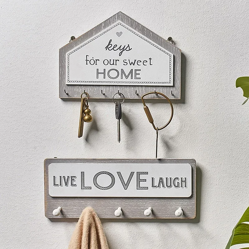

Wall Hanging Wood Key Hanger Holder Coat Hook Vintage Hallway Home Space Saving Small Bedroom Door Back Decorative Room Rack