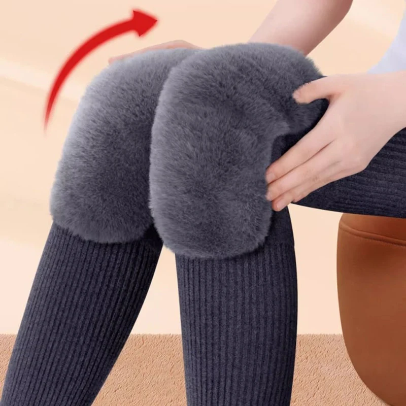 Vente flash : 1 paire de genouillères en fourrure de lapin et cachemire, hiver, personnes âgées, froid, arthrite, genouillère thermique, garde au chaud, épaisse, protection des genoux
