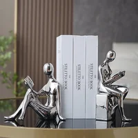 Modern 1Set/2Pcs Ceramic Girl Figure Book BlockBook Shelf Stopper Holder Bookend Home Desktop Study Room Ornament Sculpture 3