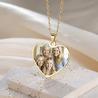 Lemegeton Personalized Print Photo Heart Necklace Custom Single Double Sided Pendant Stainless Steel Jewelry Engraved Name Gifts