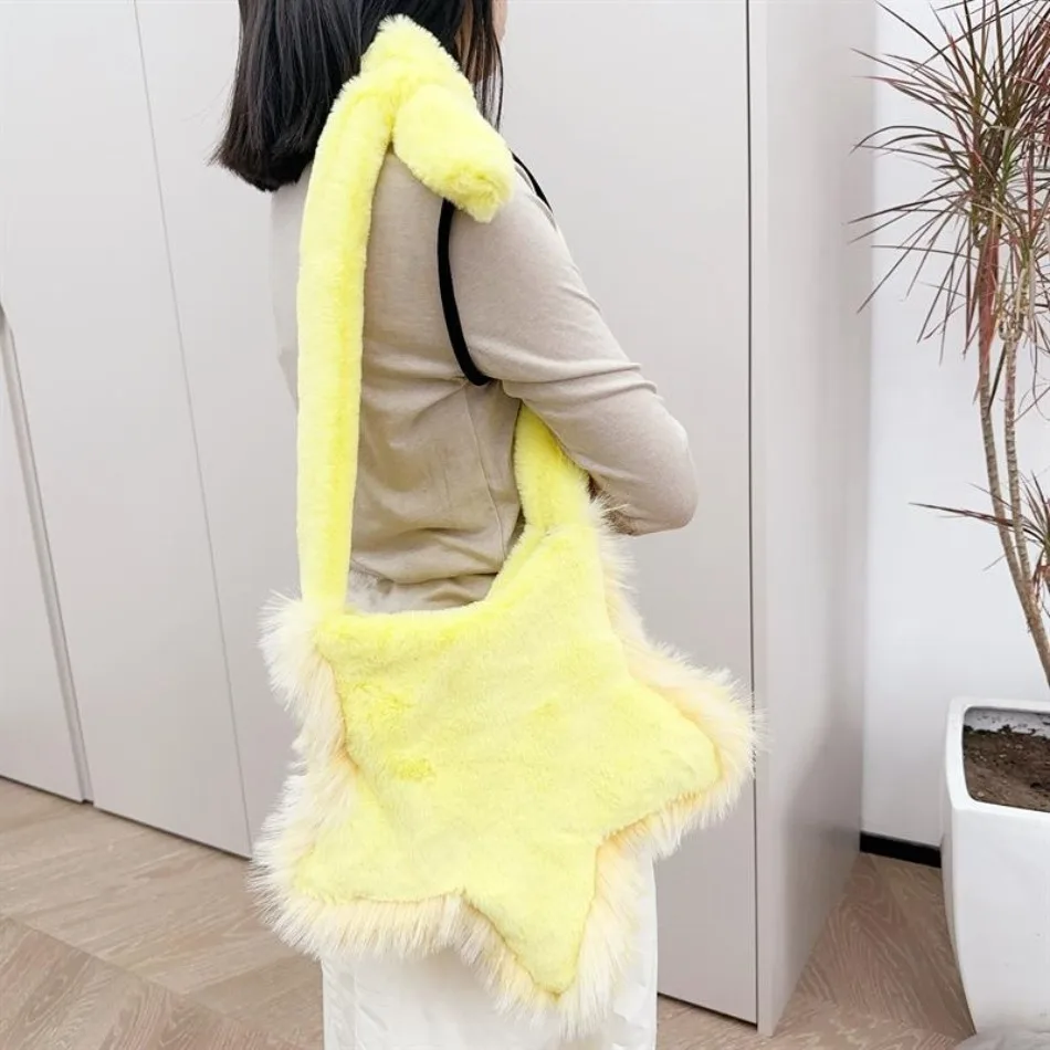 Lovely 1 Pcs New Plush Bag Five-pointed Star Fur Wool Shoulder Bag Women Autumn And Winter Girl Ins Design Casual Messenger Bag