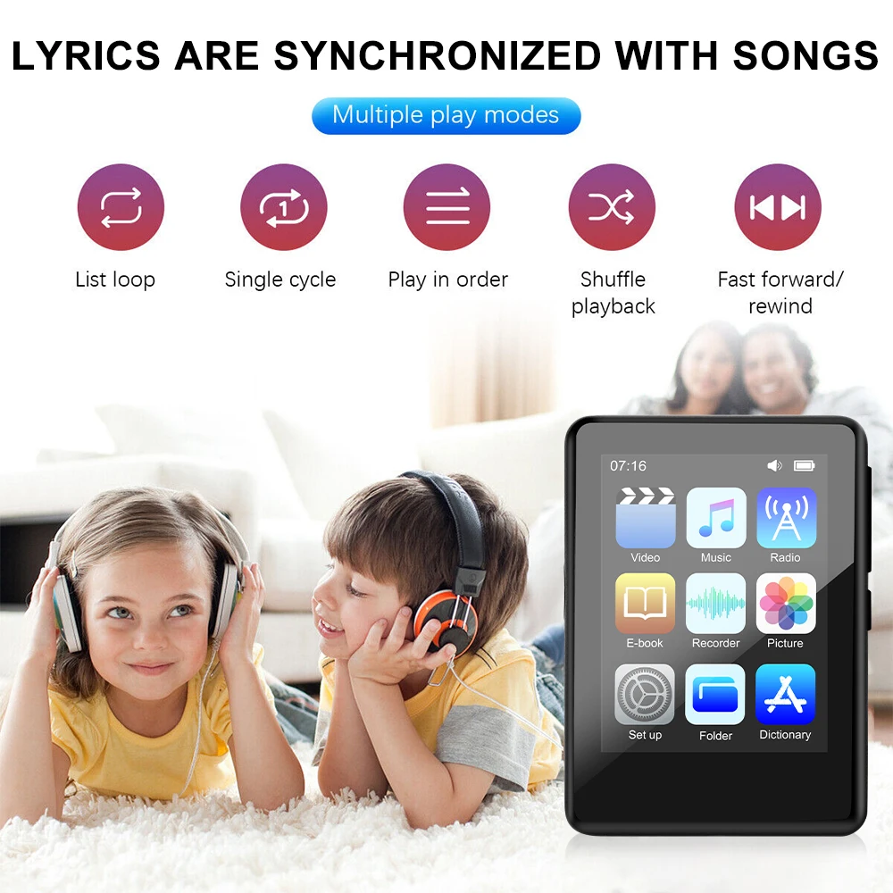 MP4 Player Bluetooth 5.0 Metal MP3 Player Full Touch Screen Built-in Speaker