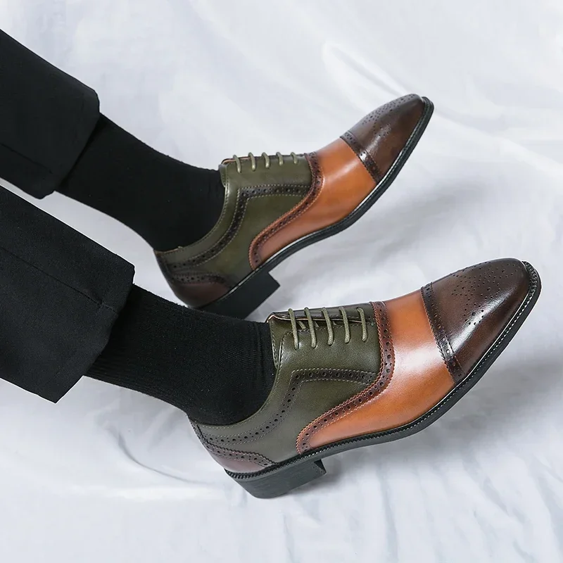 Dress Shoes Men Classic Retro Brogue Shoes Men Lace-Up Leather Dress Business Office Flats Wedding Party Oxfords Sizes 38-48