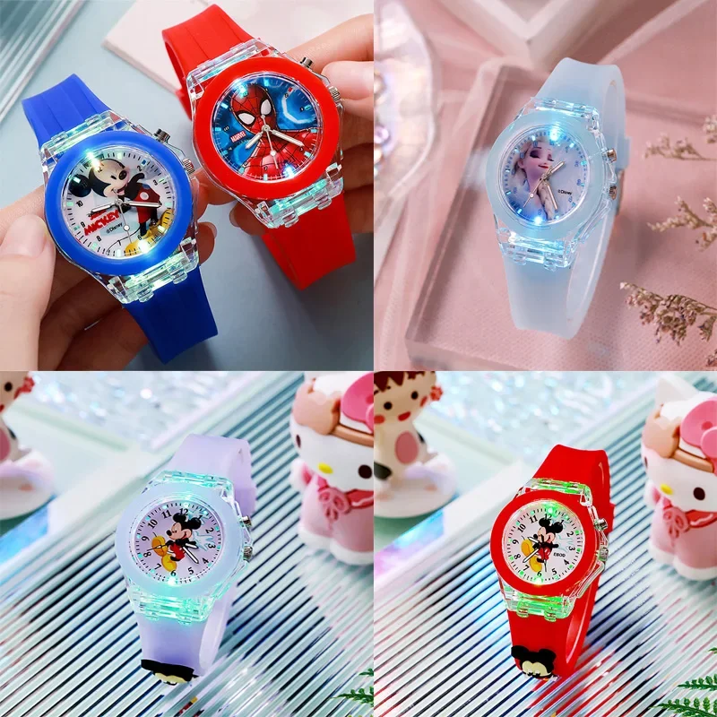 Disney Minnie Watch Mickey Mouse Luce Flash Per Bambini Cartoon Figure Doll Orologio Elettronico Ragazzi Ragazze Regali Di Compleanno Orologio