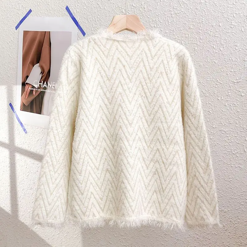 Women's O-Neck Knitted Coat, Casual Versatile Outerwear, Stylish Loose Top, Large Size, Autumn, Winter, New, 2024