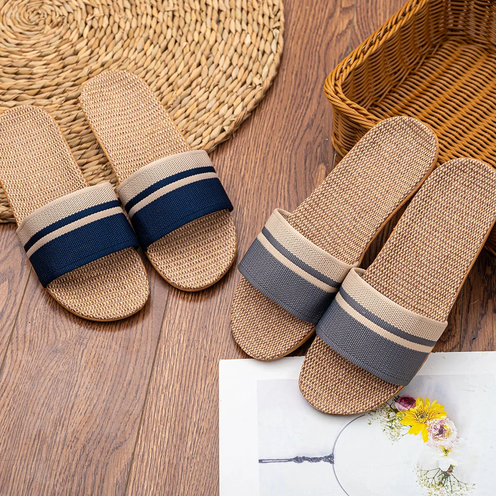 BAIRUILUN Summer Mens Slippers Shoes For Men EVA Flat Sandals Linen Lightweight Casual Slippers Women For Home Free Shipping