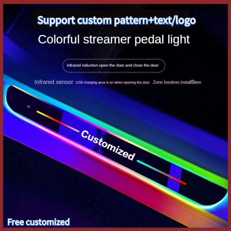 Angepasst Auto tür beleuchtet sill licht logo Projektor lampe Power Moving  LED RGB Willkommen Pedal Auto Scuff Platte Pedal