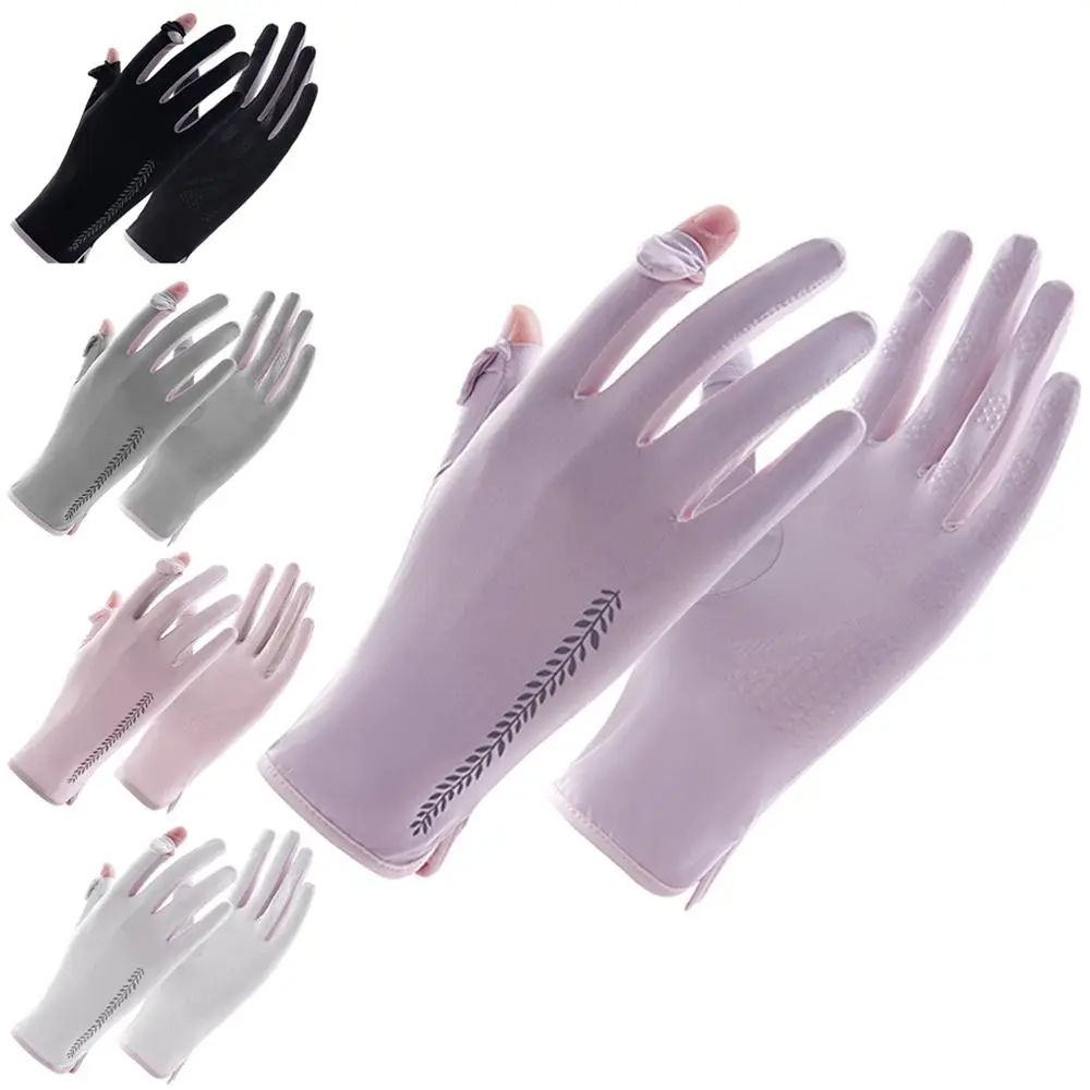 

Тонкие солнцезащитные перчатки, модные ледяные шелковые Нескользящие анти-УФ варежки, эластичные перчатки для сенсорного экрана, велосипедные перчатки для вождения для женщин и девочек