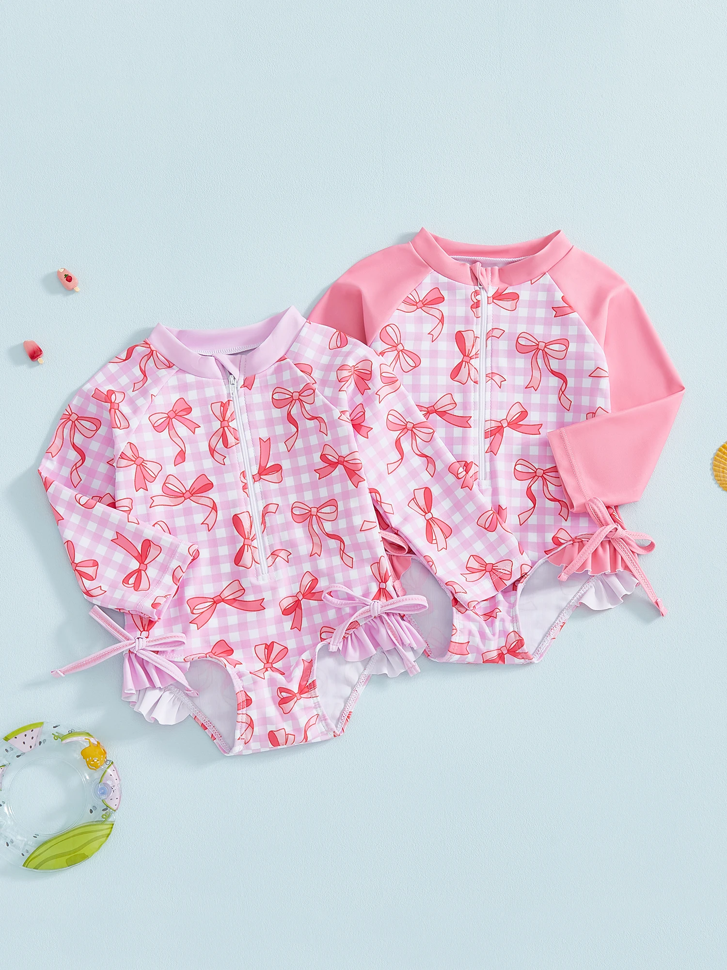 Girls  Swimsuit Ruffle Sleeve Floral Print Swimwear with Zipper for Beach Vacation in Summer