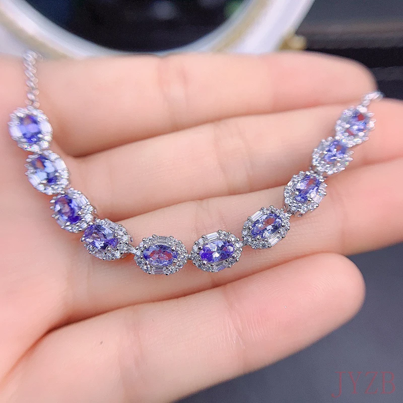 Genuine 925 Sterling Silver Women's Bracelet Gem Natural Blue Tanzanite Bracelet Adjustable clasp Bracelet Christmas Jewelry