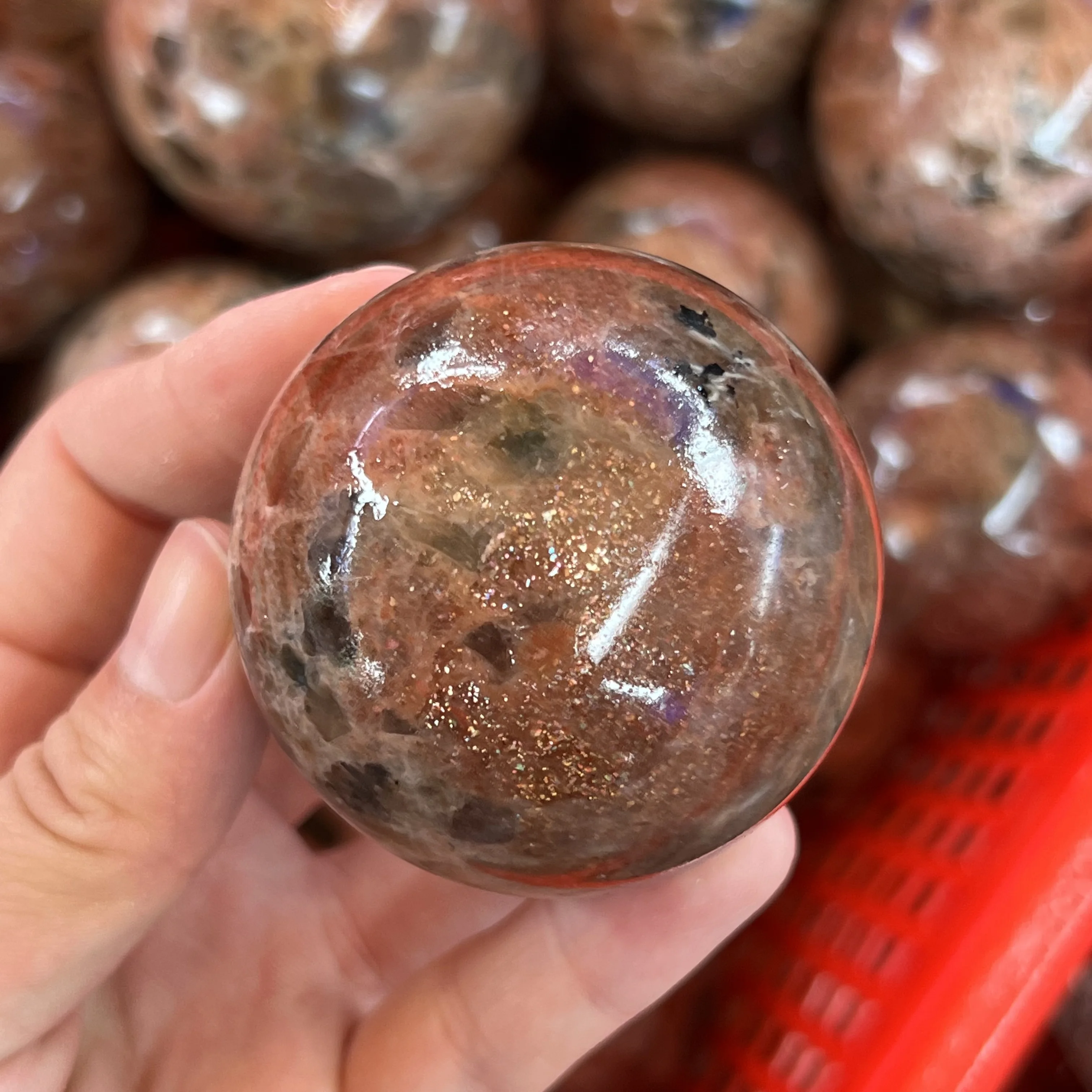 

Natural Gold Moonstone Crystal Ball Ornament Healing Stone Collection FengShui Home Decor