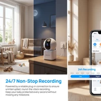 Caméra de surveillance WiFi ARCCTV 2K pour bébé, caméra de sécurité HD avec conversation bidirectionnelle, vision nocturne IR, caméra PT 360° °   Suivi automatique 5