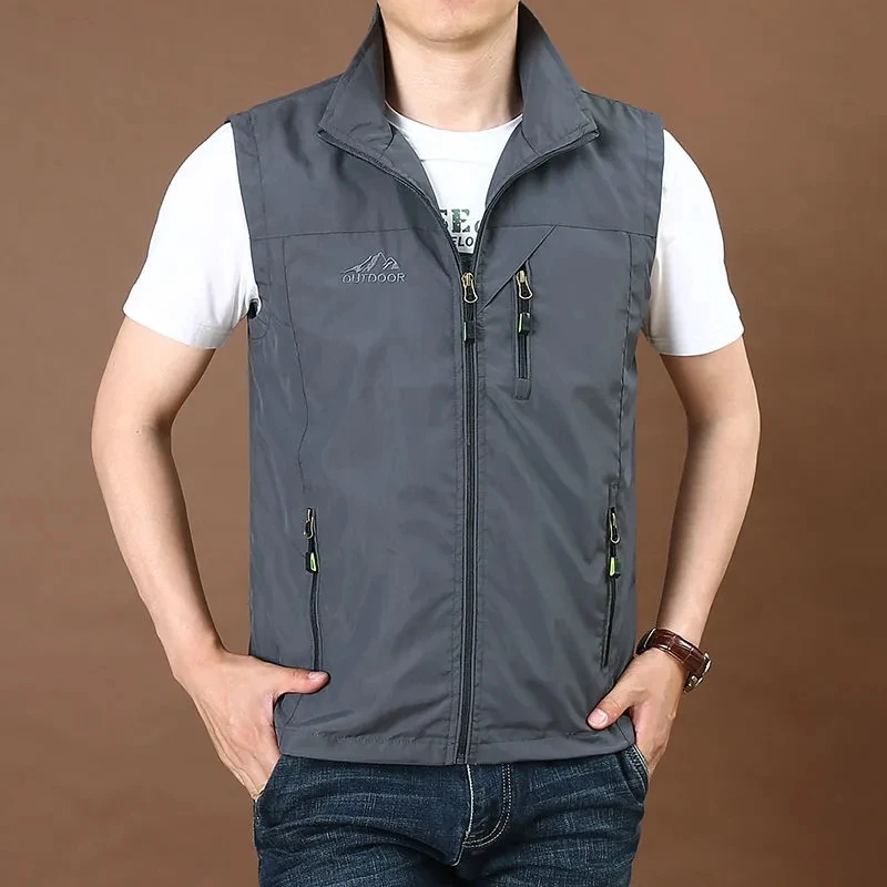 Men Utility Gilet Waistcoat Vest Sleeveless Jacket Breathable Tops Slim Zip