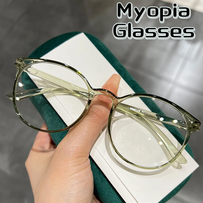 

Solid Color Transparent Myopia Glasses Ultra Light TR90 Anti Blue Light Flat Glasses Women's Oval -1.0-1.5-2.0 Computer Glasses