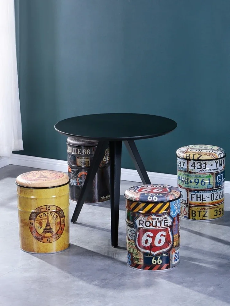 Large capacity storage stool solid durable bar counter iron chair creative banqueta sillas