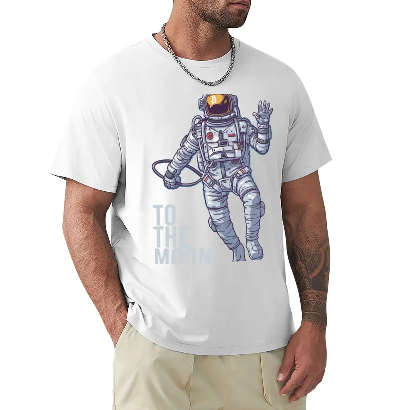 

Bitcoin astronaut to the Moon -light text T-Shirt summer tops plain mens clothing