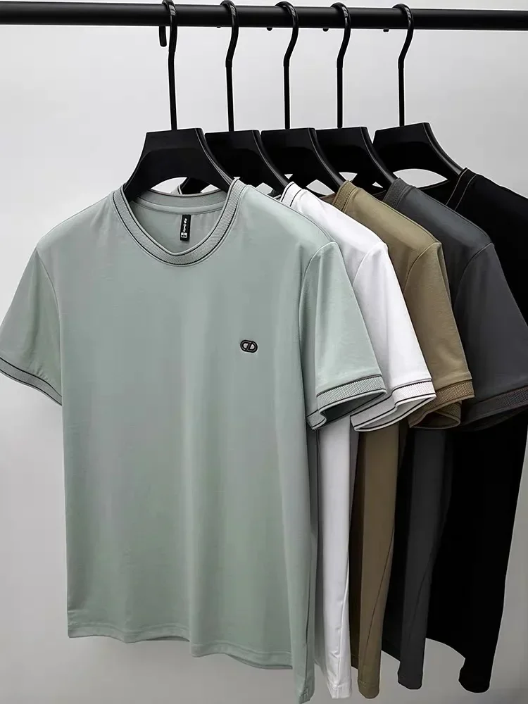 Modisches Marken-T-Shirt mit Prägung für Herren, kurzärmelig, Sommer, leicht, atmungsaktiv, neu, hochwertig, koreanischer Stil, lässiges Rundhals-Oberteil – Detail 1