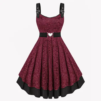 ROSEGAL Plus Size 1950s Vintage Floral Lace Jacquard Belt Dress Women Cocktail Party Dress Sleeveless Fit And Flare Vestidos