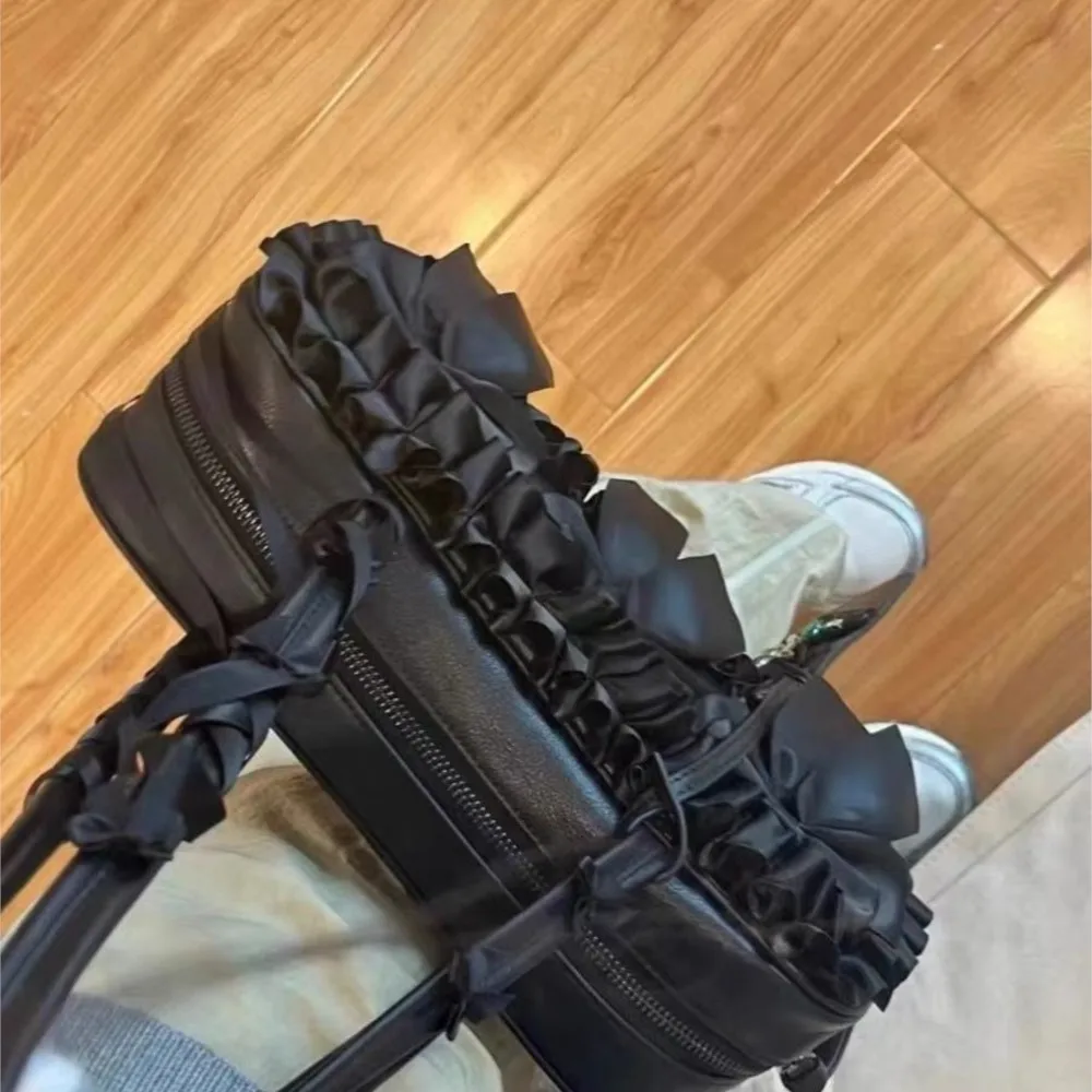 JIAERDI Gothic Bow Black Handbag Purse Women Vintage Harajuku Aesthetic Shoulder Bags Ladies Fairy Core Underarm Bag Bolsos Chic