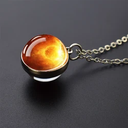 Celestial Galaxy Pendant Necklace - Double - Sided Glass Ball Astronomy Jewelry Gift (Sun 2)