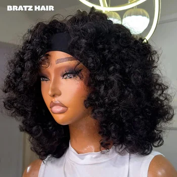 Parrucca Super Double Drawn Rossy Curls con Fascia, Senza Colla, 100% Capelli Umani, Realizzata a Macchina, Parrucca Riccia con Fascia, Pronta all'Uso