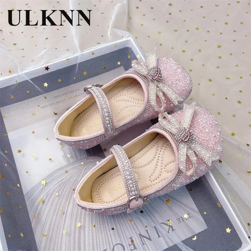 Girls' Crystal Shoes Primary School's 2023 Performance Bow Children's Leather Shoes Crystal Girl Baby Single Shoes