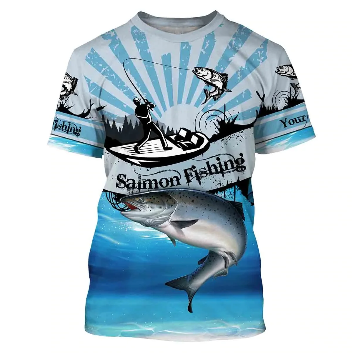 salmon fishing Customize name and team 3D All Over Printed Mens t shirt  Cool Summer Unisex Casual Short sleeve T-shirt TX264