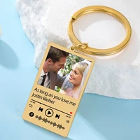Lemegeton Personalized Photo Keychain Custom Music Song Pendant Couple Lover Family Gifts Men Women Stainless Steel Key Ring